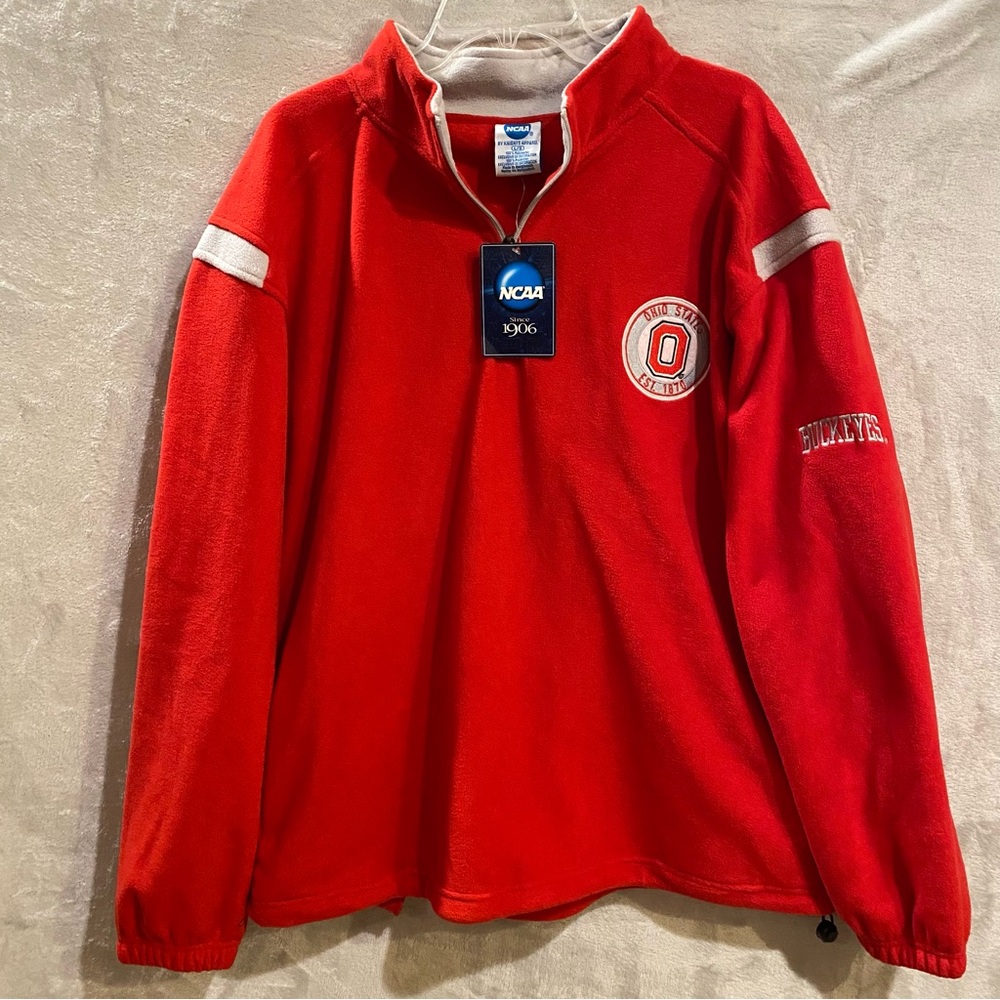 Ohio State Jacket Men’s Large Red 1/4 Zip Pullover Fleece Stitched Lettering OSU
